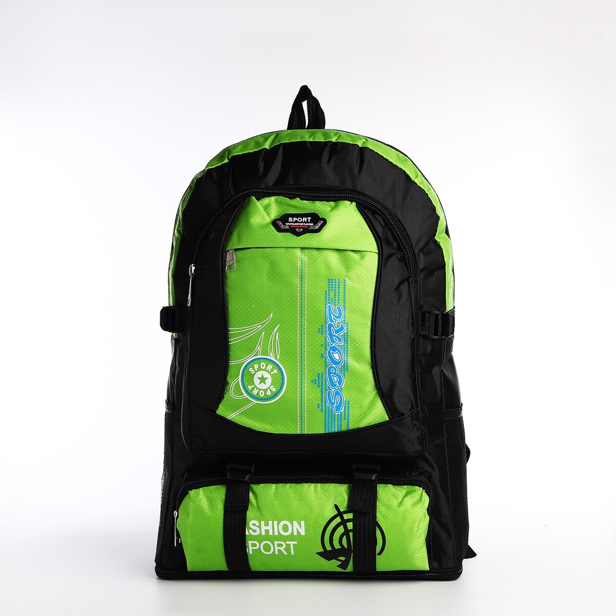 Рюкзак на молнии с увеличением, 55л, 5 наружных карманов, цвет зеленый