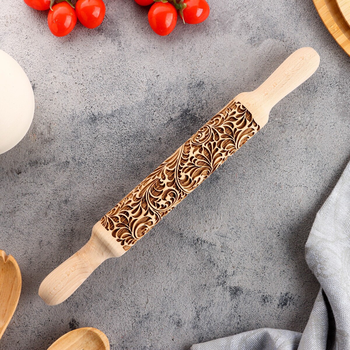 

Резная скалка с узорами, Коричневый