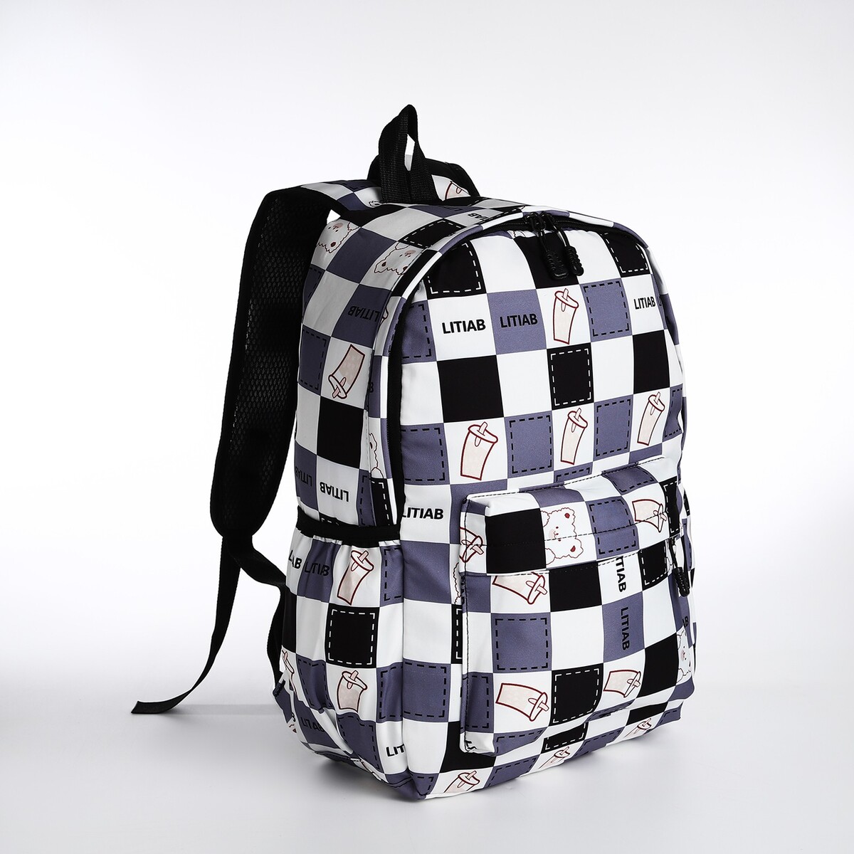Рюкзак молодежный из текстиля, 3 кармана, цвет серый/черный