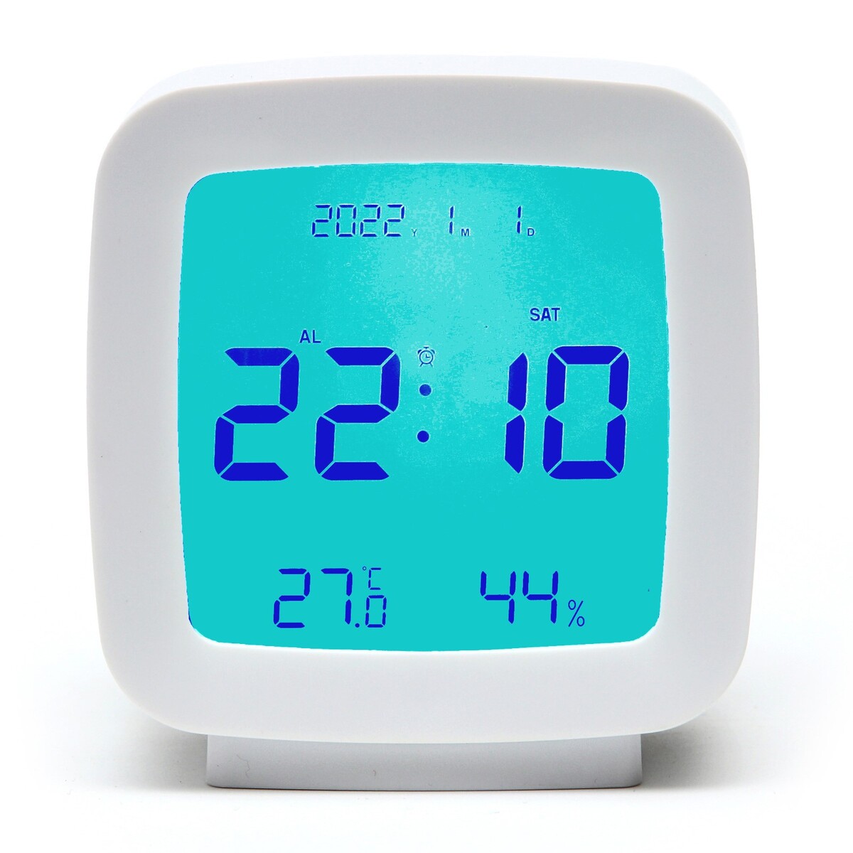 Часы - будильник электронные настольные: термометр, календарь, гигрометр, 7.8 х 8.3 см