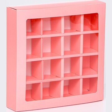 Коробка для конфет, 16 шт, розовая, 17,7