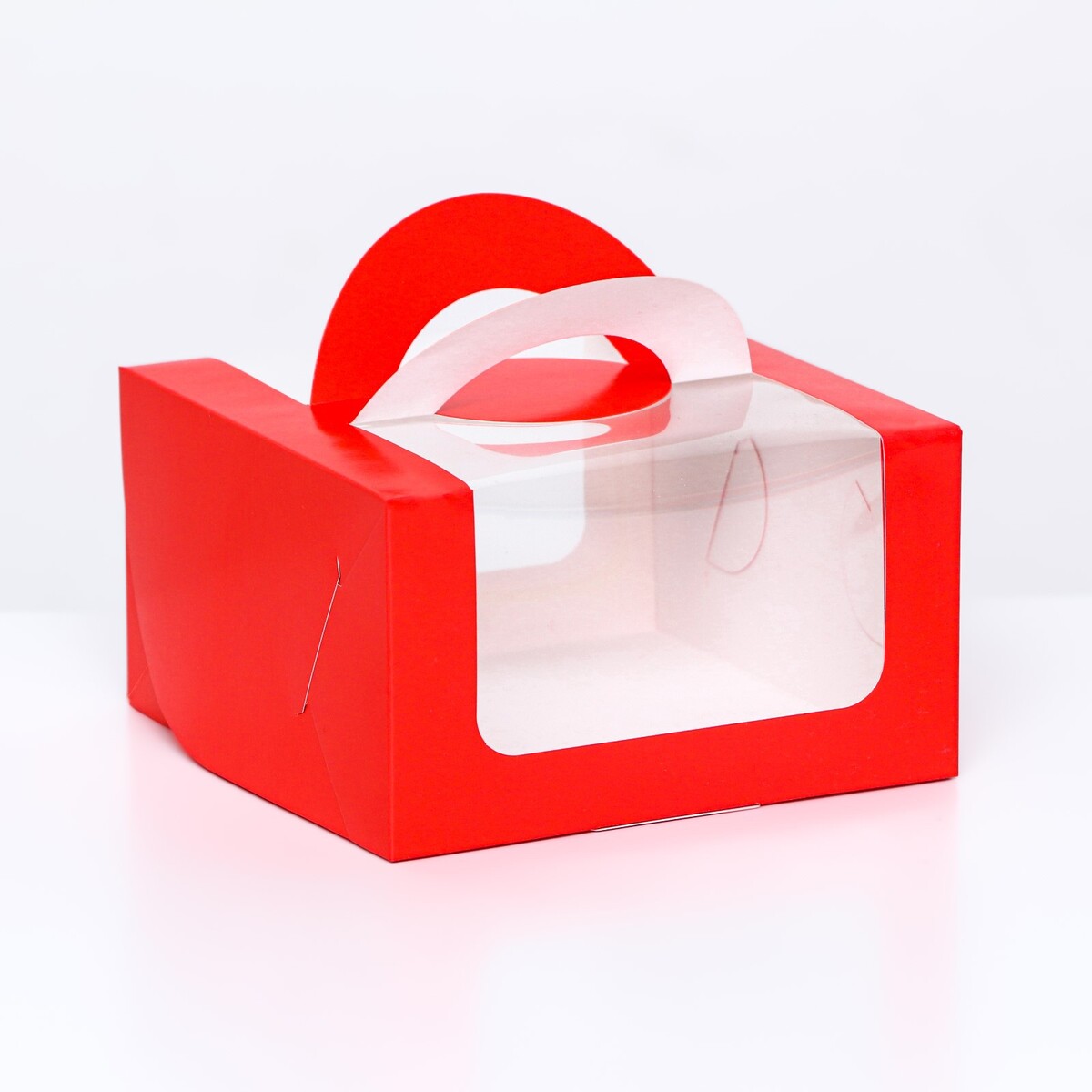Коробка под бенто-торт с окном, алый, 14 х 14 х 8 см упаковка для капкейков с окном на 6 капкейков целлюлоза алый 25 х 17 х 10 см