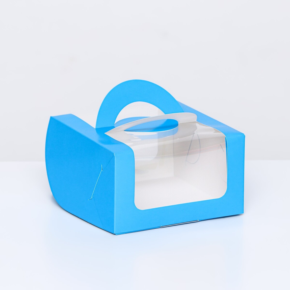 Коробка под бенто-торт с окном, голубой, 14 х 14 х 8 см коробка под бенто торт с окном белая 15 х 15 3 х 6 5