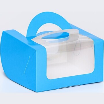 Коробка под бенто-торт с окном, голубой,