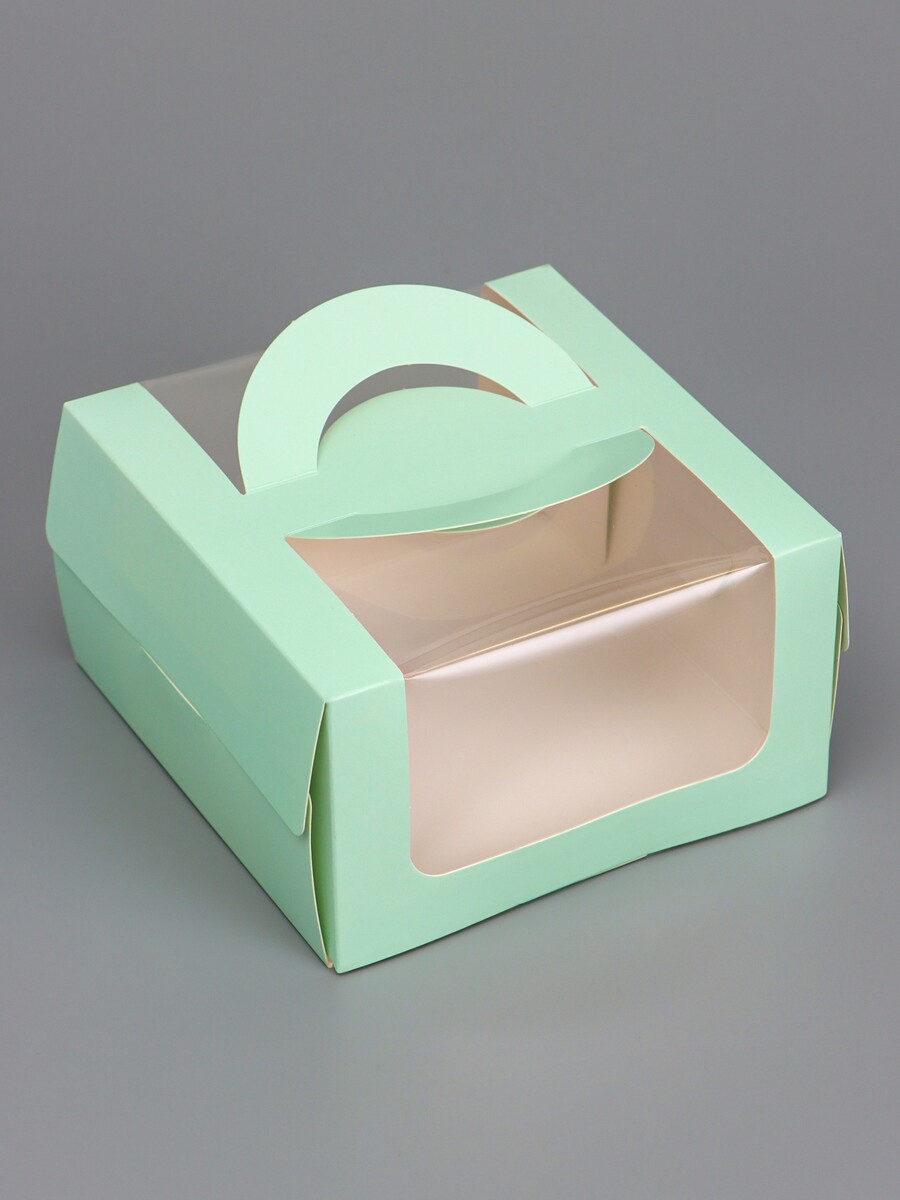 

Коробка под бенто - торт с окном, мятный, 14×14×8 см, Бирюзовый;зеленый