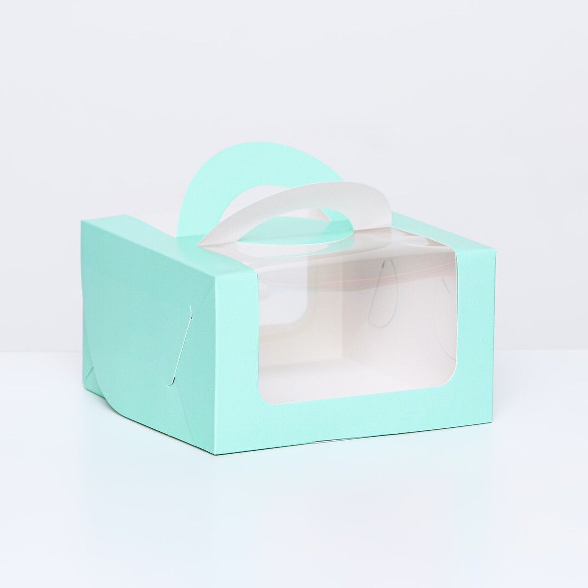 Коробка под бенто-торт с окном, мятный, 14 х 14 х 8 см pvc коробка для бенто торта 14 х 14 х 12 см
