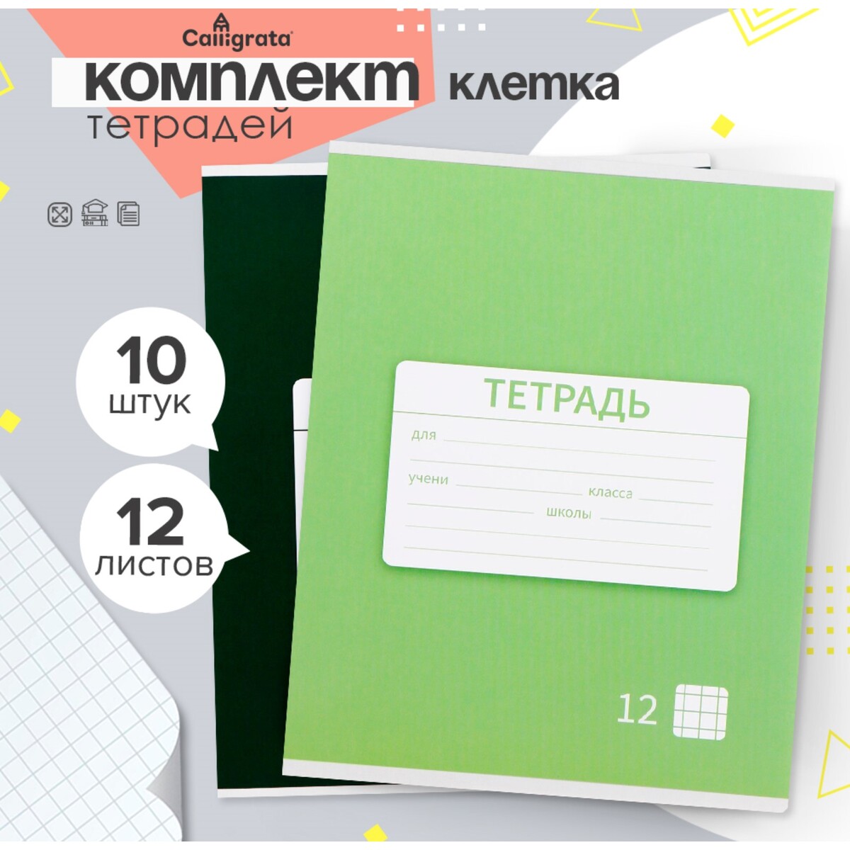 

Комплект тетрадей из 10 штук, 12 листов в клетку calligrata