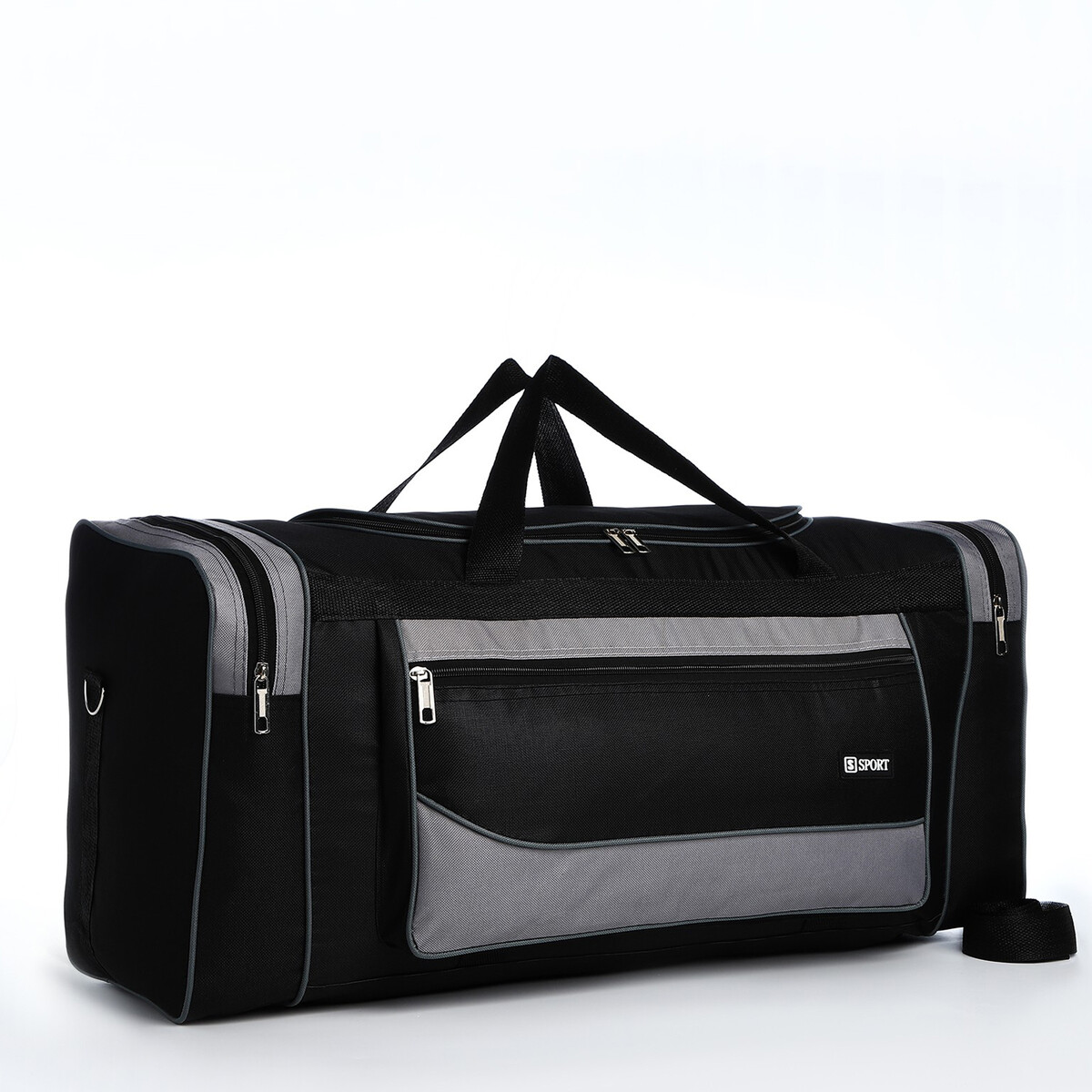 Сумка дорожная, 3 отдела на молниях, наружный карман, длинный ремень, цвет черный/серый ремень для сумки textura серый