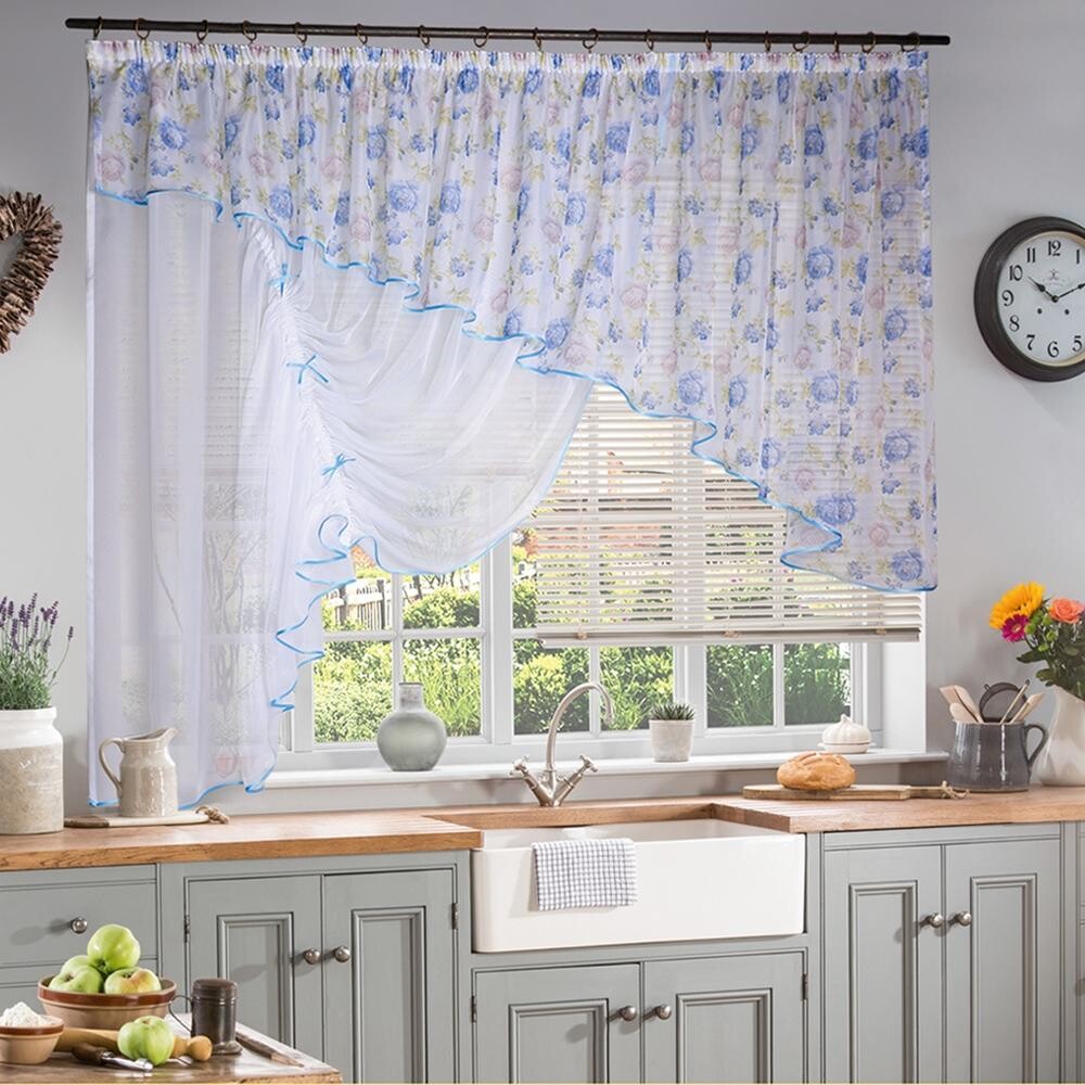 Штора для кухни джульетта-цветы левая голубой штора для кухни джульетта ы левая голубой
