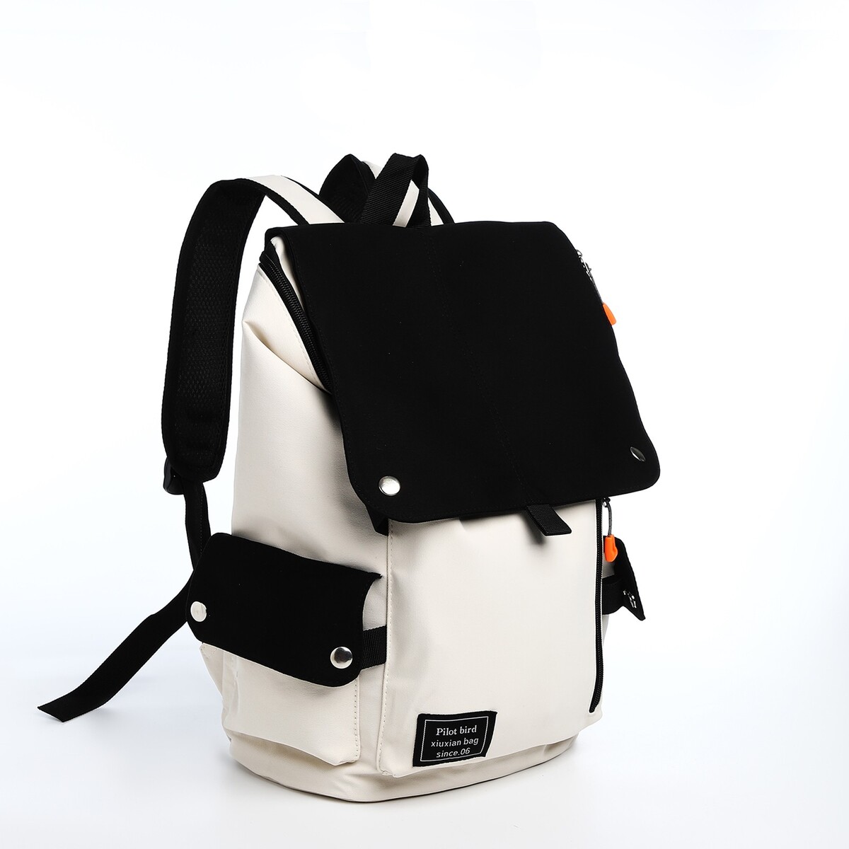 Рюкзак на молнии, 5 наружных кармана, цвет бежевый/черный рюкзак молодежный из текстиля 3 кармана белый бежевый