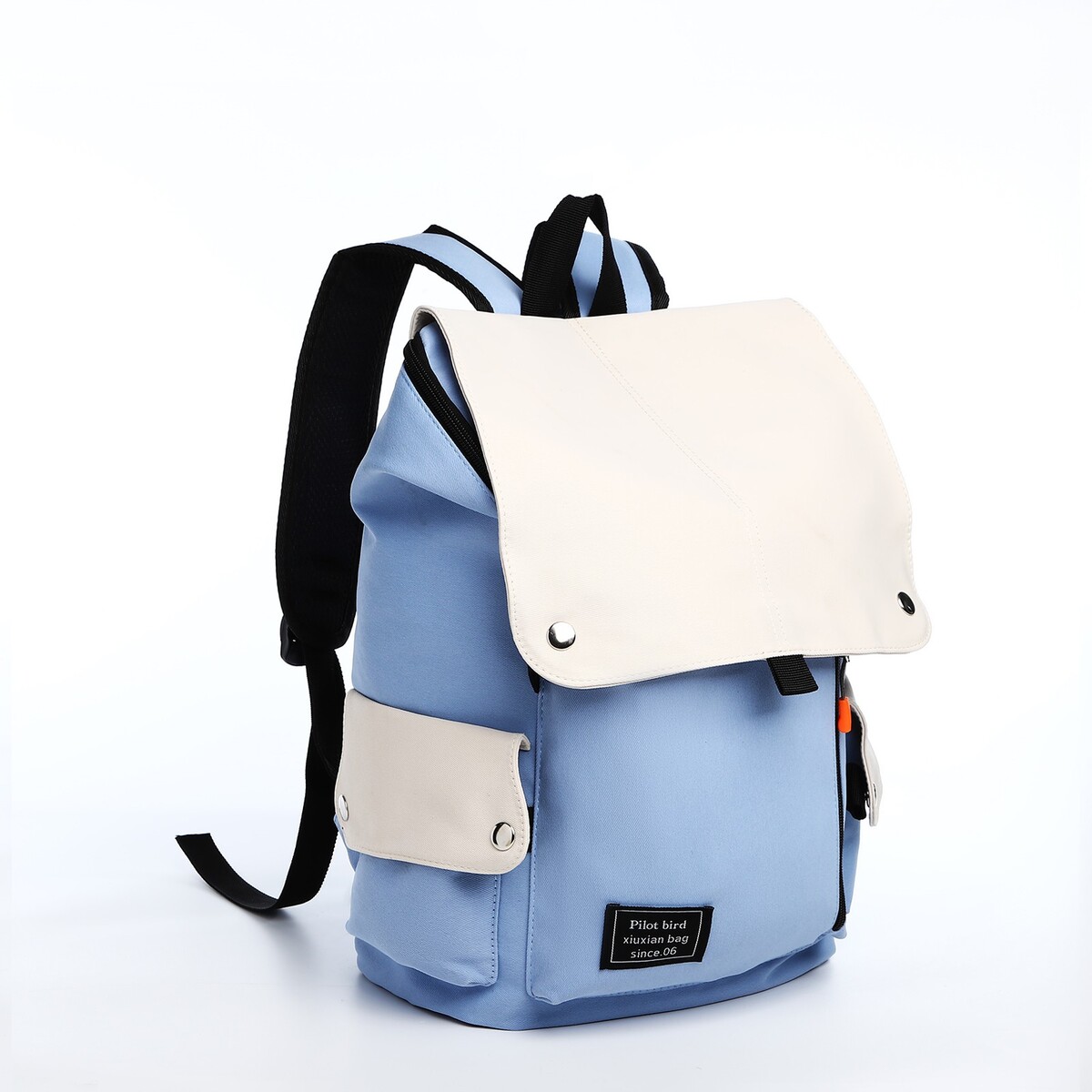 Рюкзак на молнии, 5 наружных кармана, цвет бежевый/голубой рюкзак детский на молнии 3 наружных кармана бежевый