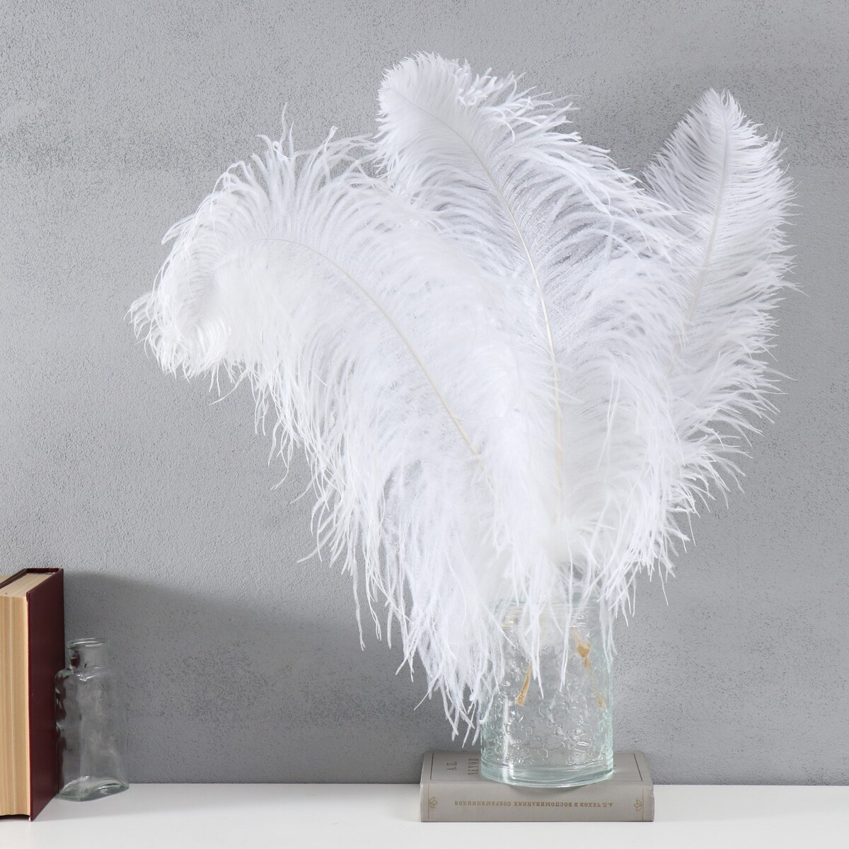 Перо страуса премиум 55-60 см, белый перо для декора длина от 45 до 60 см белый
