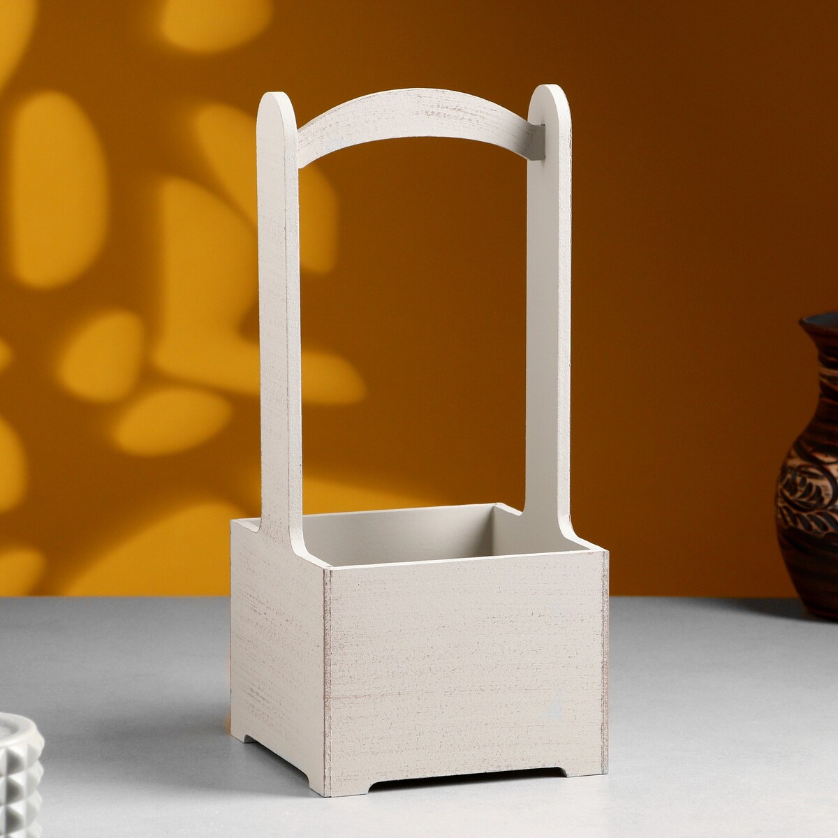 Кашпо - ящик деревянный 13,5х13,5х30 см светло-серый прованс ящик почтовый многосекционный 3 секций с задней стенкой серый