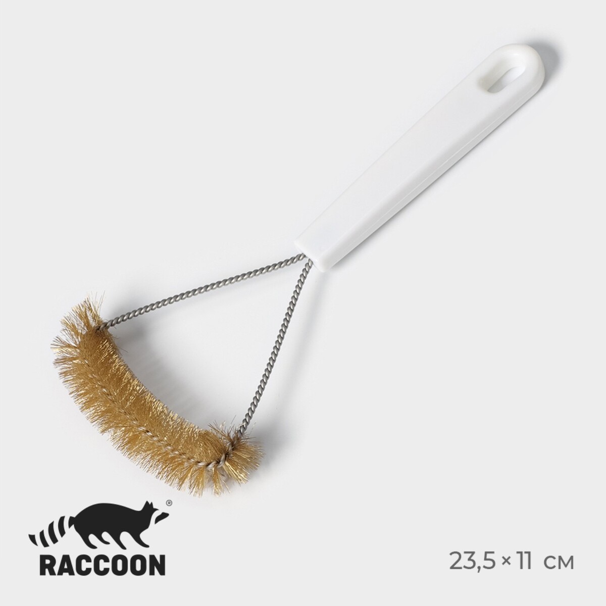 Щетка для чистки посуды и решеток-гриль raccoon, металлической щетина, 23,5×11 см, цвет белый щетка натуральная мягкая с гребнем canpol арт 2 424 0м белый