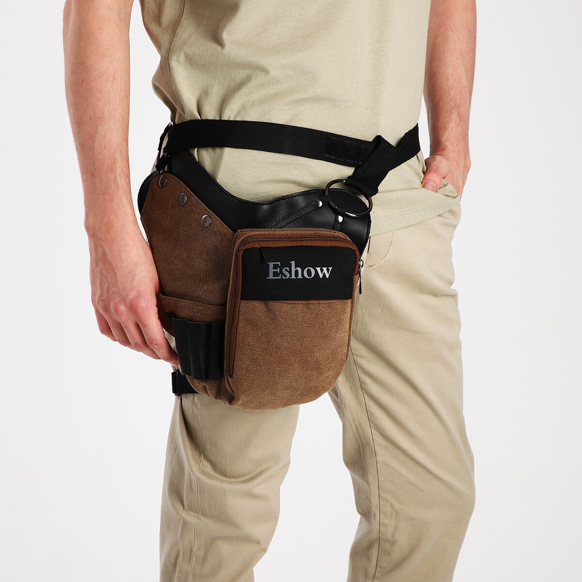 Поясная сумка на молнии, 3 наружных кармана, зацеп на бедро, цвет коричневый поясная сумка для садового инструмента на ремне 3 кармана