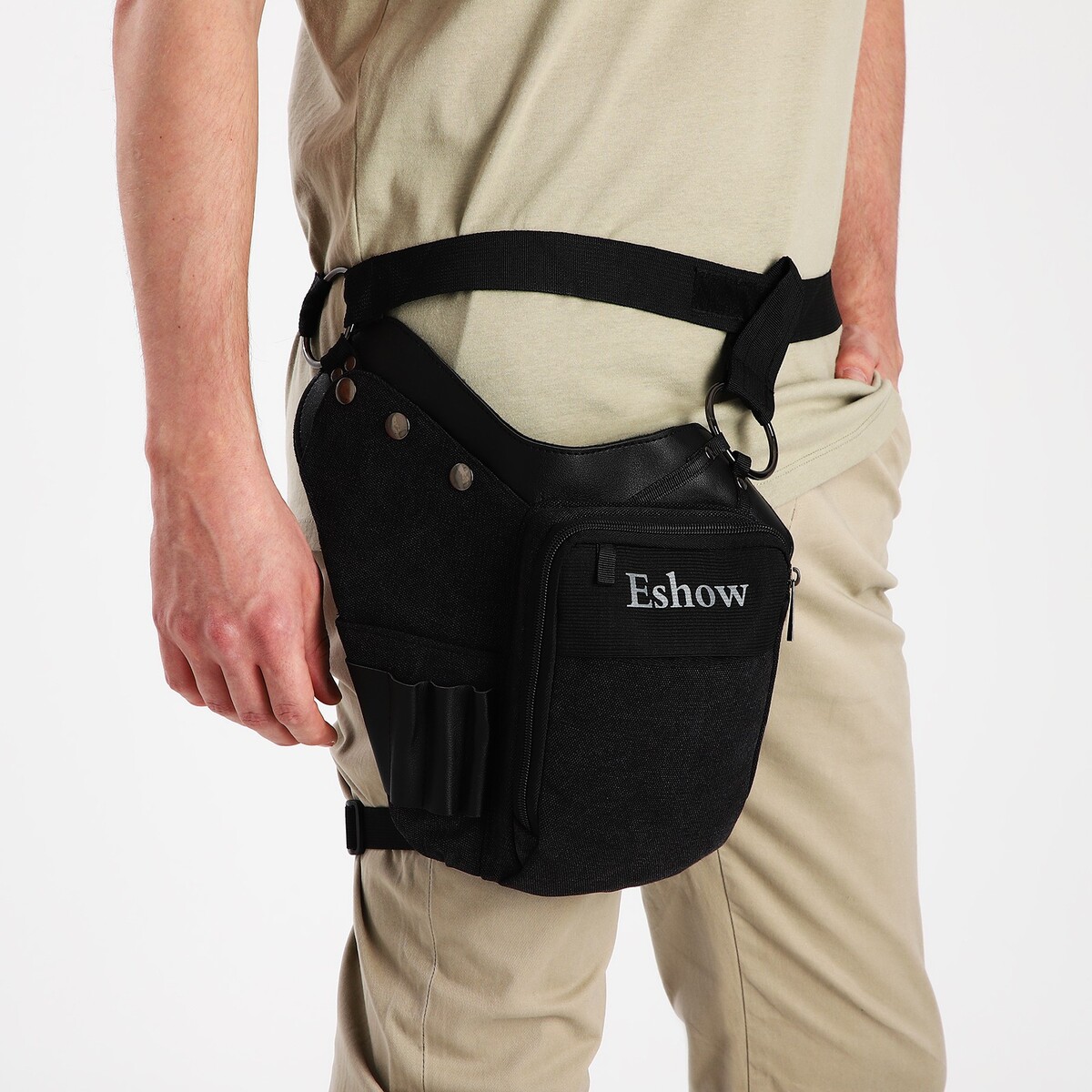 Поясная сумка на молнии, 3 наружных кармана, зацеп на бедро, цвет черный поясная сумка для садового инструмента на ремне 3 кармана