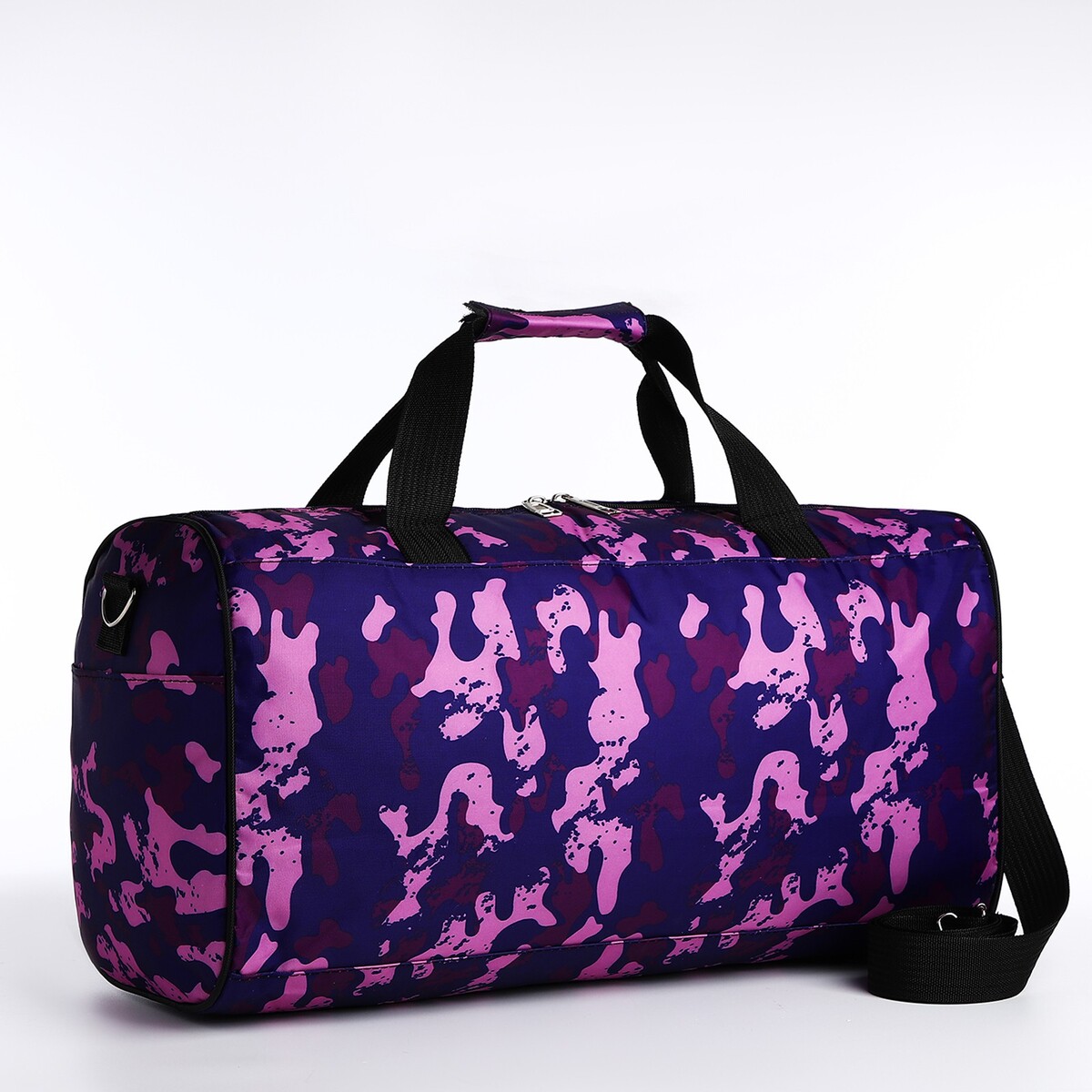 Сумка дорожная на молнии, наружный карман, длинный ремень, цвет фиолетовый/черный сумка дорожная на молнии наружный карман держатель для чемодана длинный ремень красный
