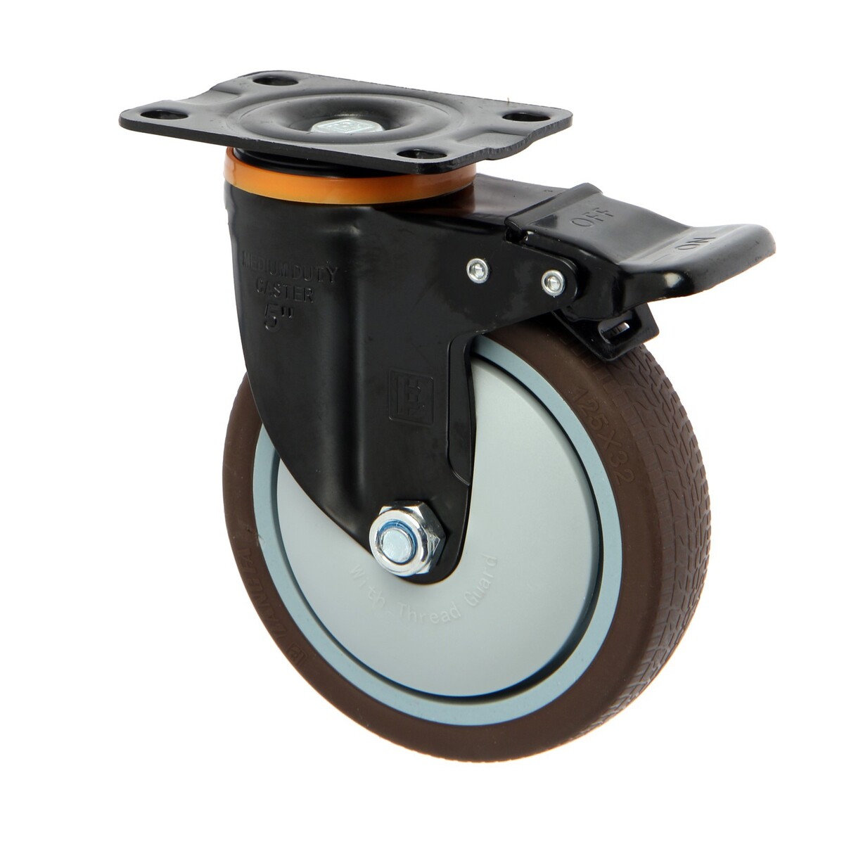 Колесо мебельное cappio d=125,на площадке,со стопором,поворотное, покрытие tpr колесо промышленное поворотное 100 мм 36 мм мастер инструмент