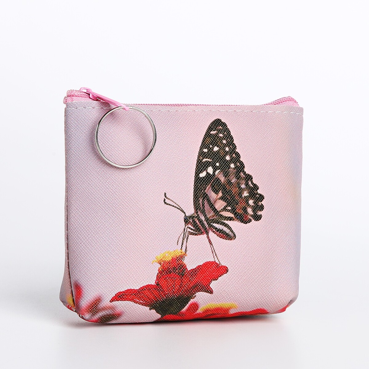 Кошелек жен 13-01-13 бабочка, 10*3,5*9 см, отд на молнии, розовый No brand 06434913 - фото 1