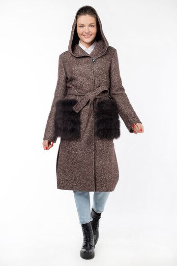 Пальто женское утепленное (пояс)Мех нату