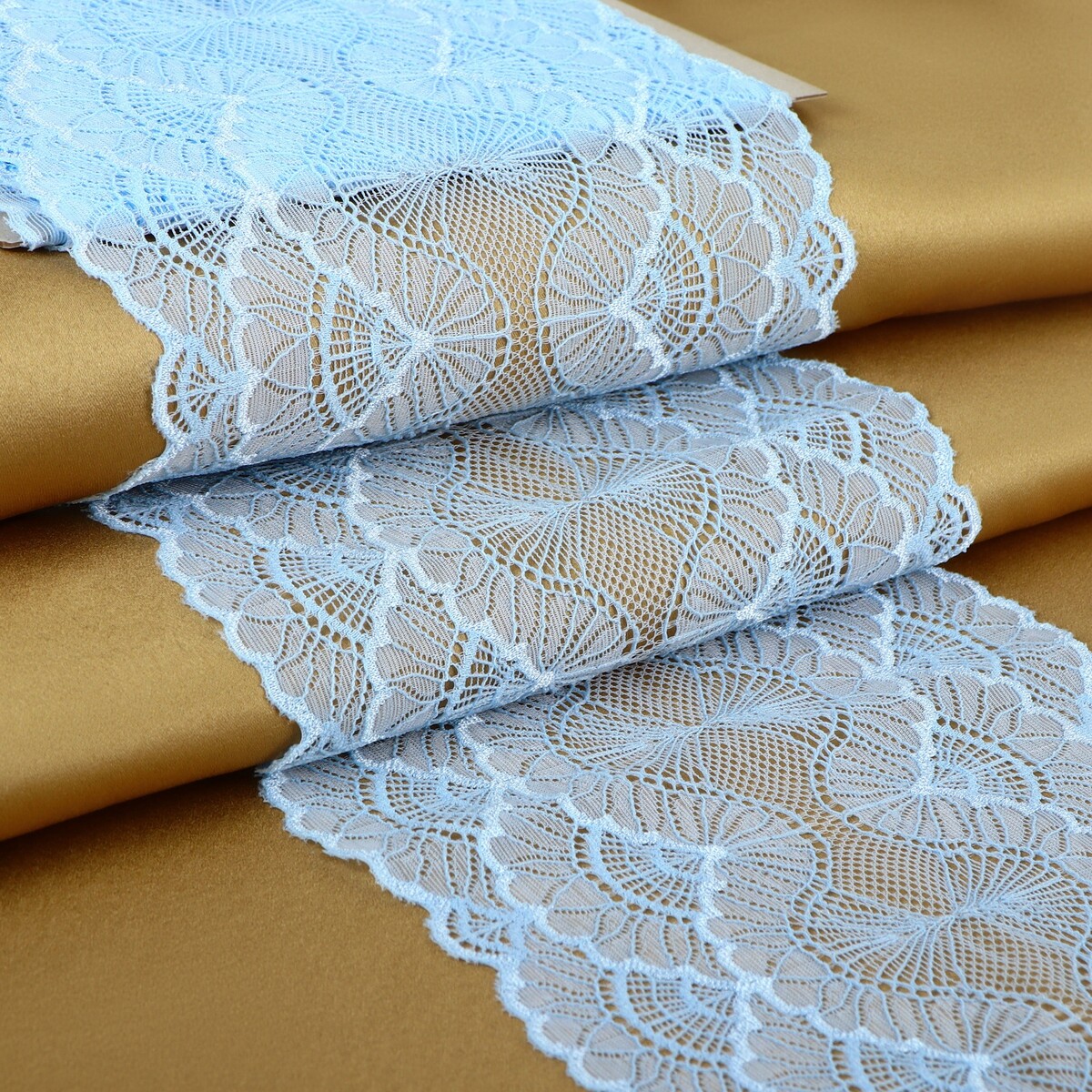 Кружевная эластичная ткань, 180 мм × 2,7 ± 0,5 м, цвет небесно-голубой