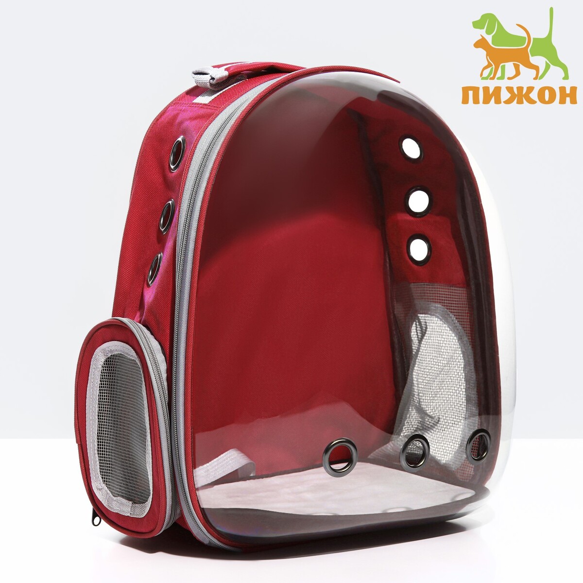 Рюкзак для переноски животных прозрачный, 31 х 28 х 42 см, красный кошка хвойной колючей породы