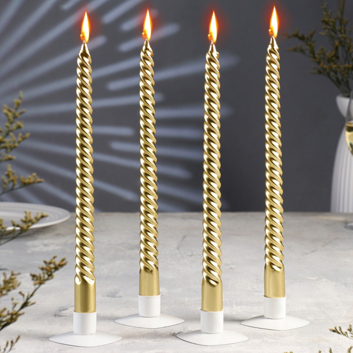 Набор свечей витых, 2,2х 30 см, 4 штук, золотой металлик набор мини свечей bougies la francaise 13 шт золотой