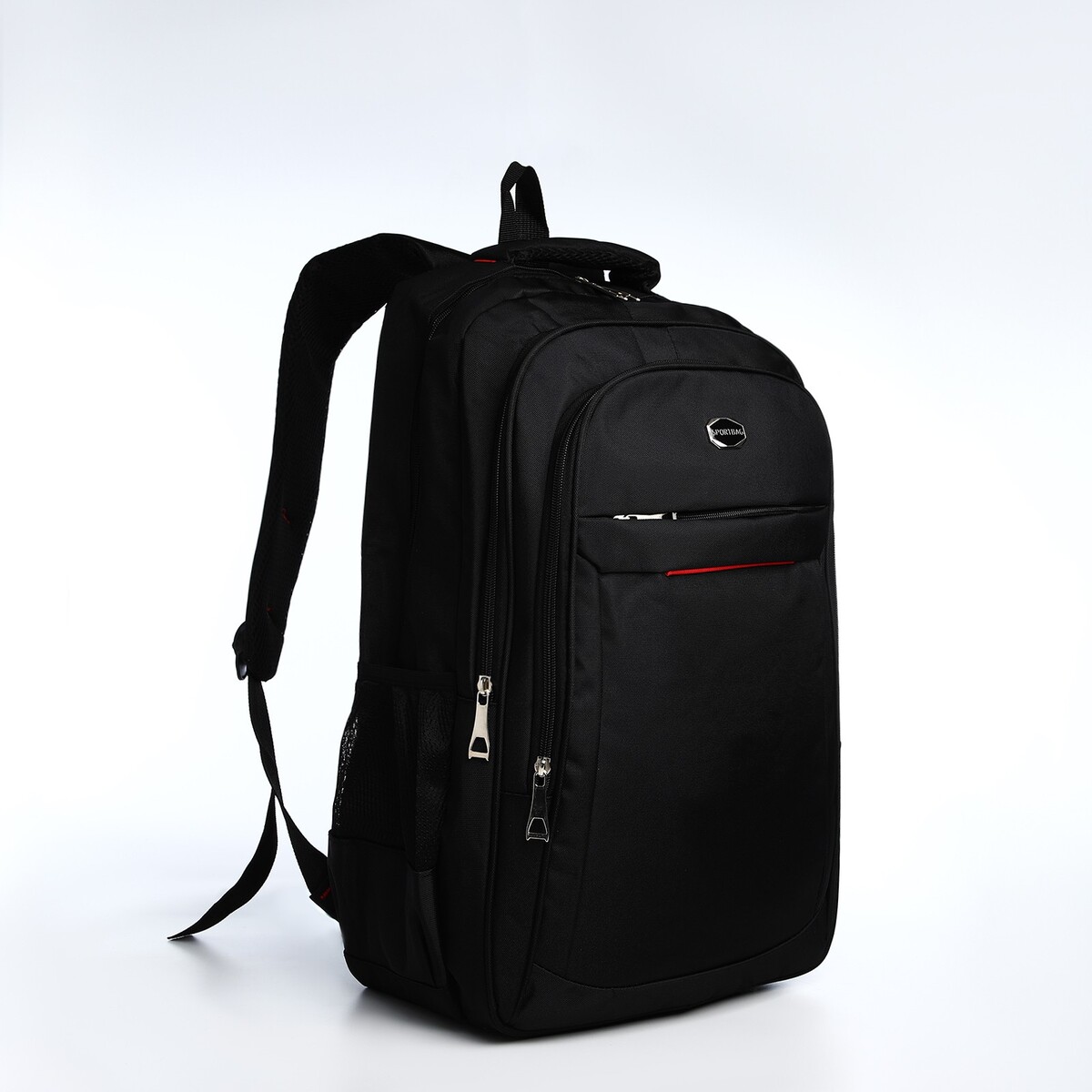 Рюкзак молодежный из текстиля, 2 отдела на молнии, 4 кармана, цвет черный/красный No brand