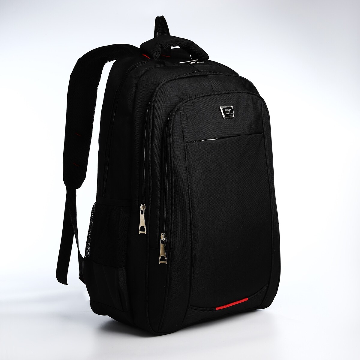Рюкзак молодежный из текстиля, 2 отдела на молнии, 4 кармана, цвет черный/красный No brand