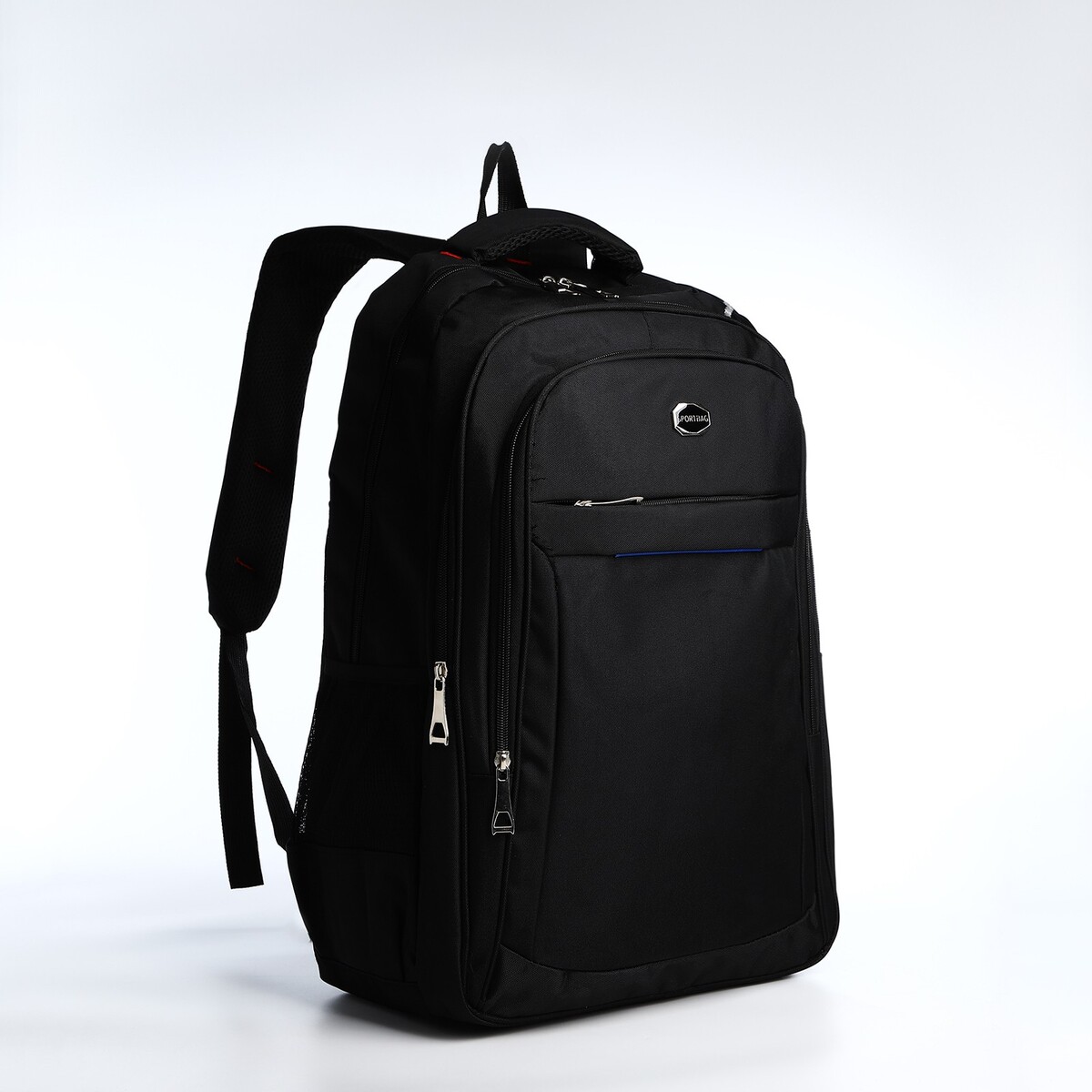 Рюкзак молодежный из текстиля, 2 отдела на молнии, 4 кармана, цвет черный/синий