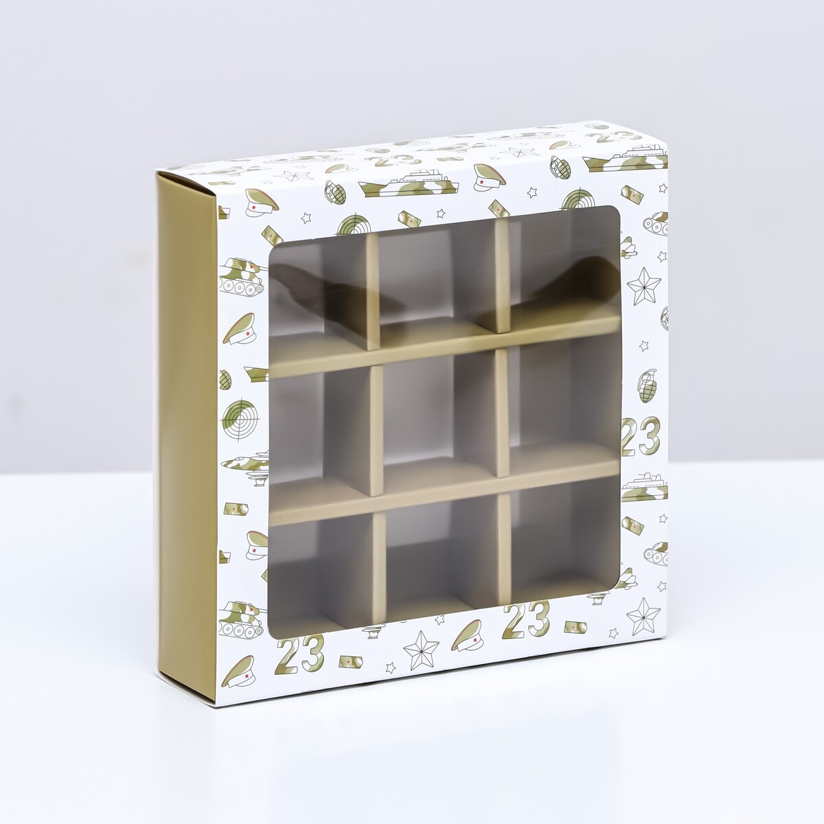 Коробка под 9 конфет с обечайкой , коробка с обечайкой с окном