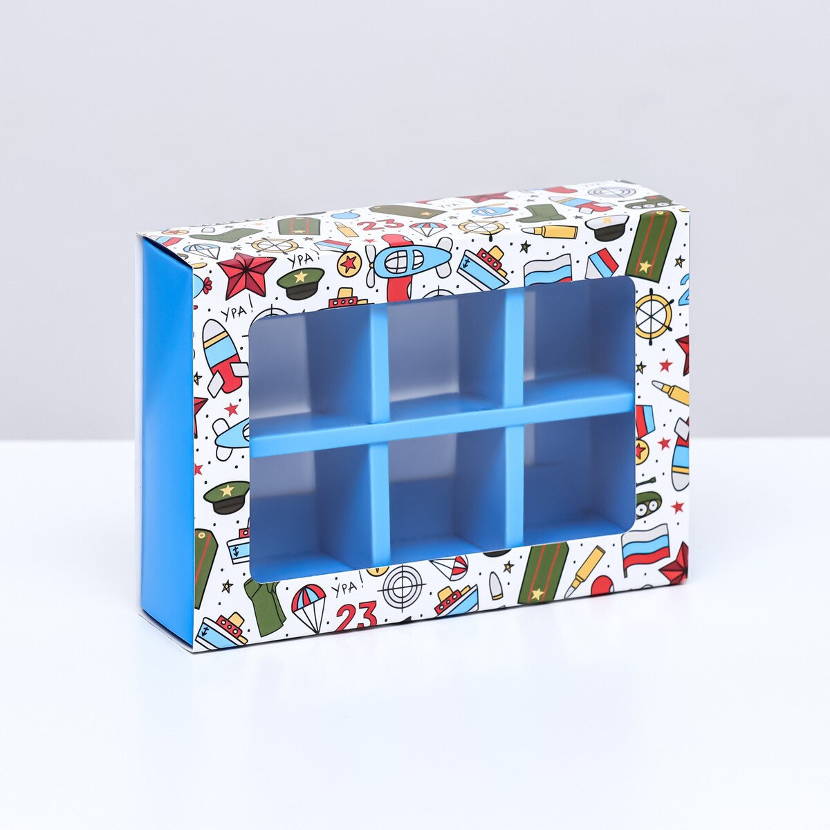 Коробка для конфет 6 шт, коробка для конфет 25 шт 22 х 22 х 3 5 см голубая
