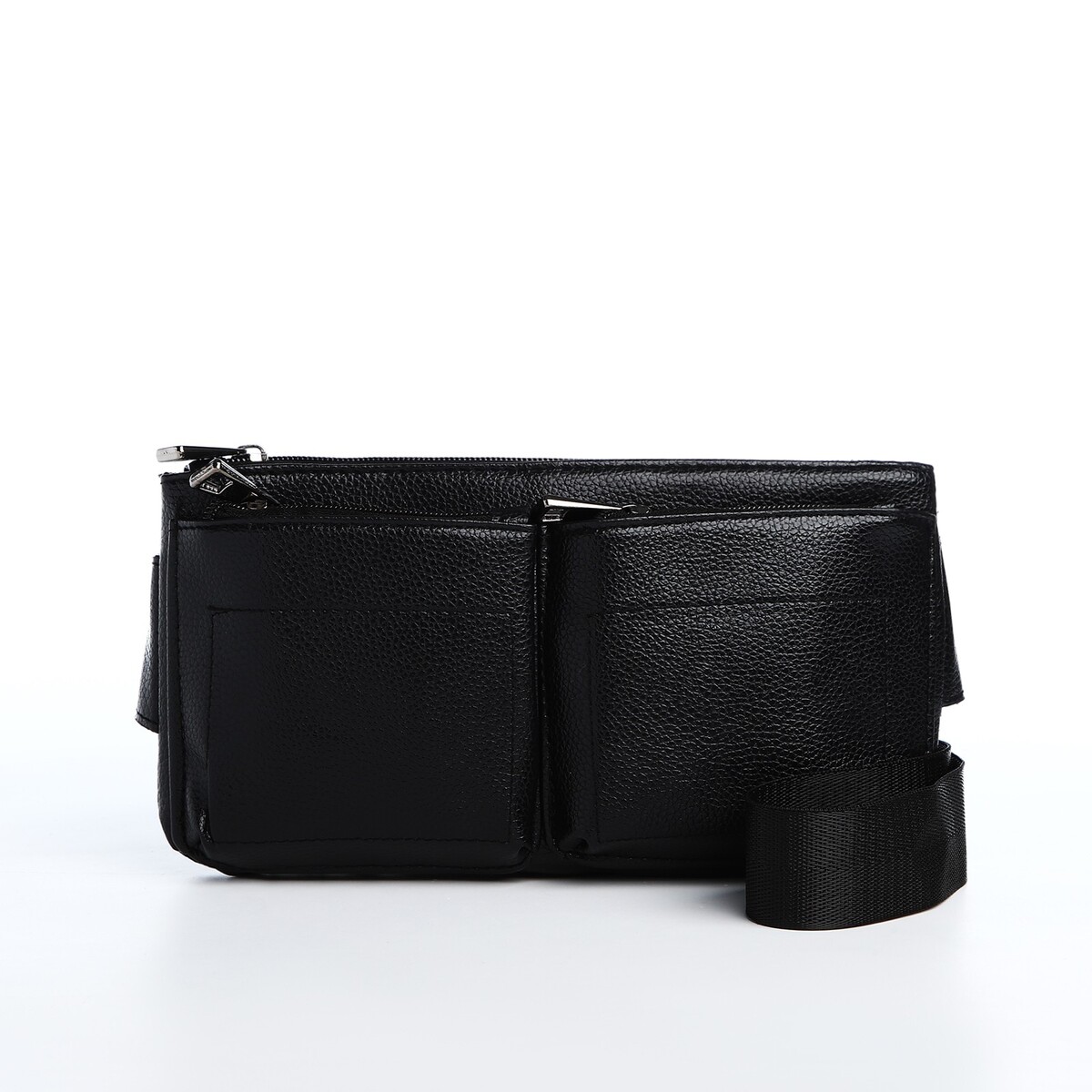 Сумка поясная на молнии, 2 наружных кармана, цвет черный поясная сумка на молнии 3 наружных кармана зацеп на ногу