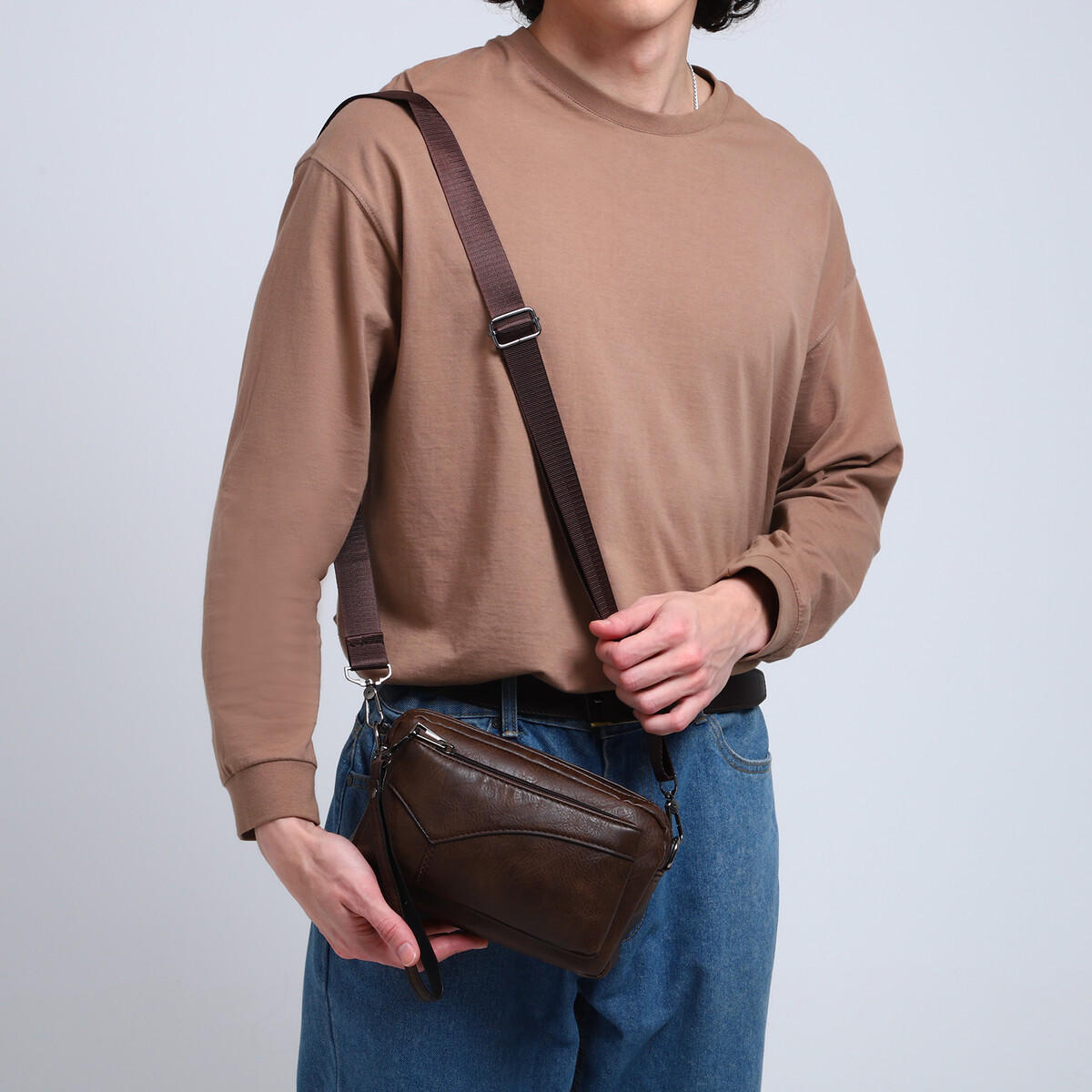 Сумка мужская через плечо, искусственная кожа, цвет коричневый сумка женская на одно плечо на молнии коричневый