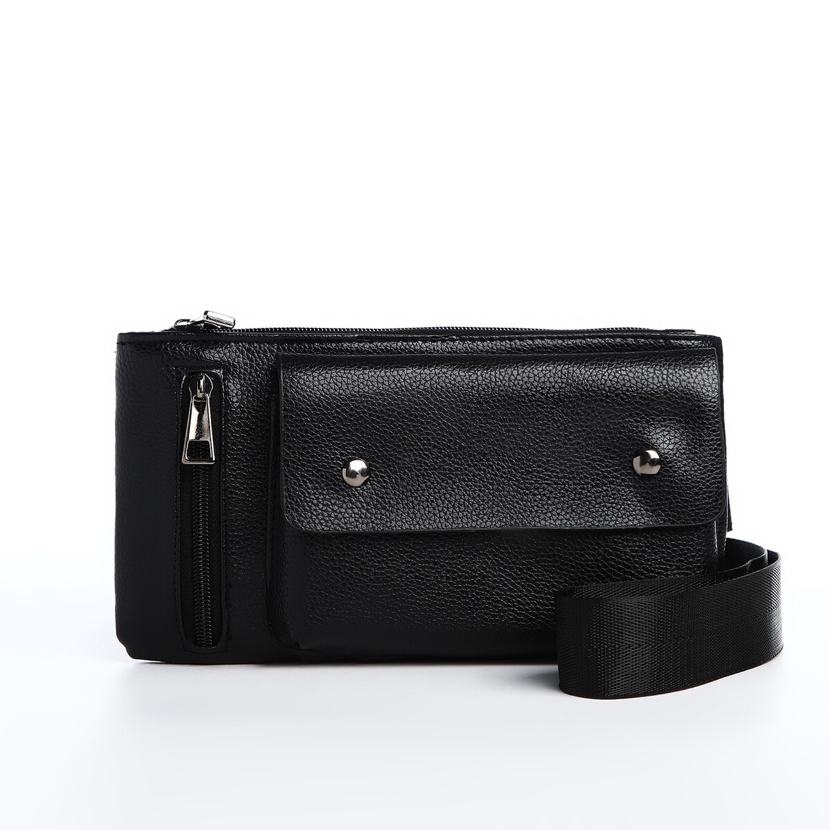 Сумка поясная на молнии, 2 наружных кармана, цвет черный поясная сумка для садового инструмента на ремне 3 кармана