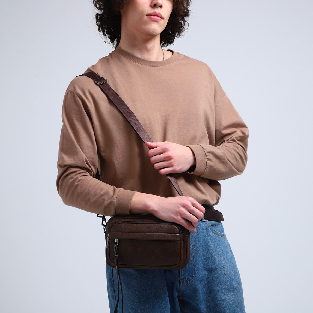 Сумка мужская через плечо, искусственная кожа, цвет коричневый сумка женская на одно плечо на молнии коричневый