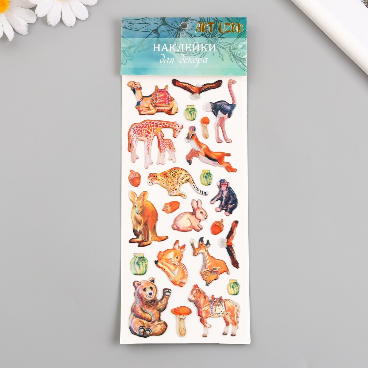 Наклейка пластик наклейка пластик интерьерная 3d забавные животные микс 35х50 см