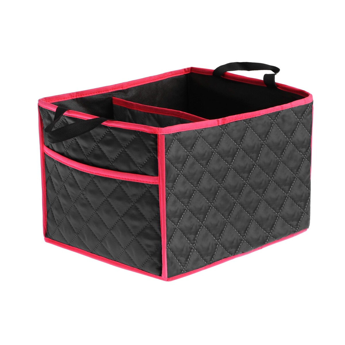 фото Органайзер в багажник, складной, стеганый, оксфорд, 38×31×25 см, черный, красная строчка no brand
