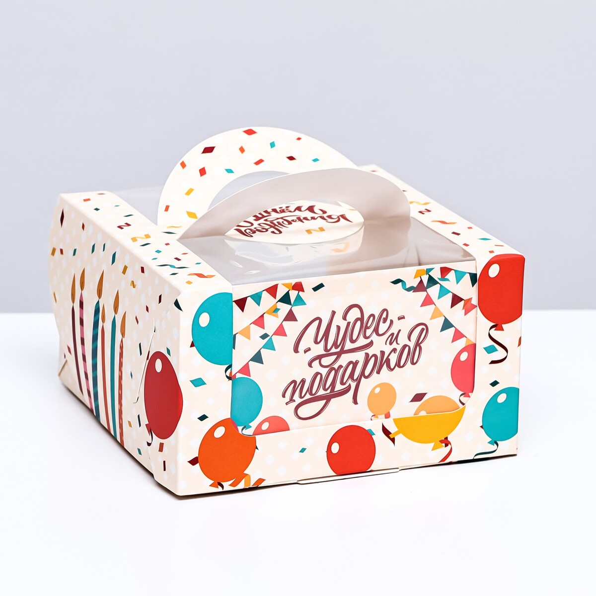 Коробка под бенто-торт с окном коробка под бенто торт с окном алый 14 х 14 х 8 см