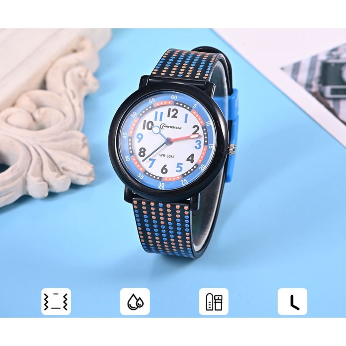 Часы наручные детские, d-3.7 см, ремешок силикон l-20 см, 3 атм очки для плавания atemi n7301 детские силикон белый синий