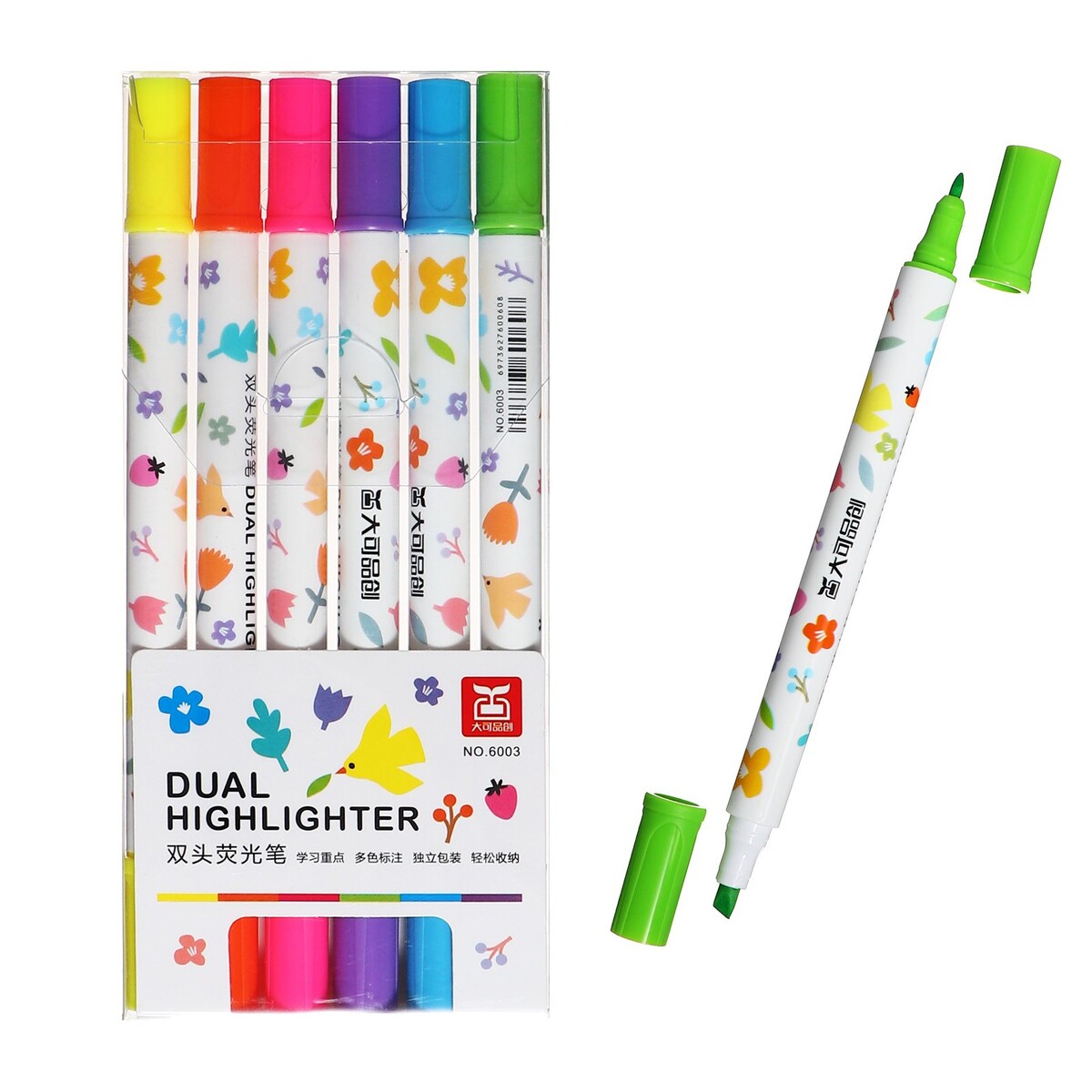Набор маркеров текстовыделителей, 6 цветов, двусторонние, скошенный наконечник, цветы восковые карандаши набор 6 цветов смешарики