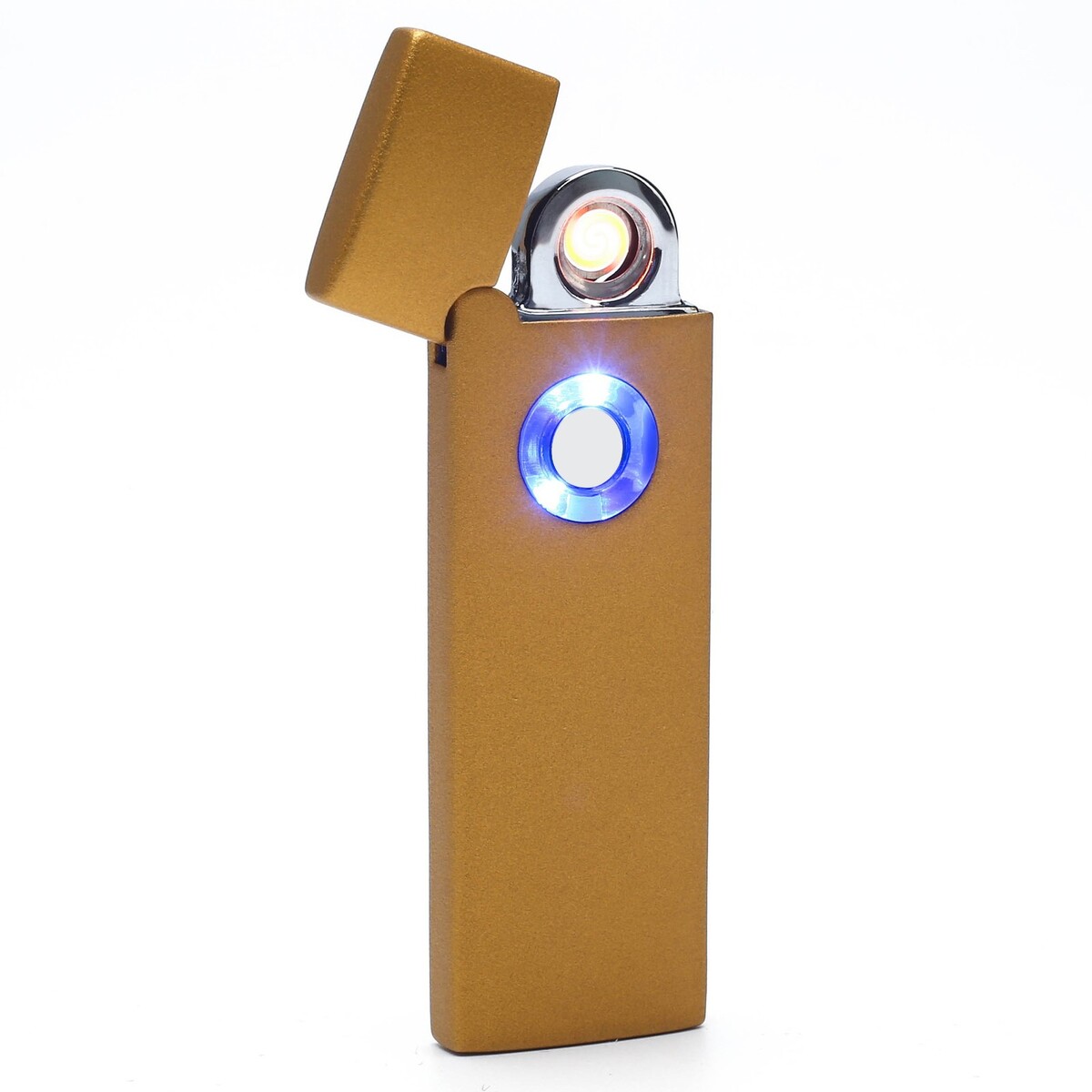 Зажигалка электронная в подарочной коробке, usb, спираль, 2.5 х 8 см, золото зажигалка электронная usb спираль фонарик 2 5 х 7 5 см желтая
