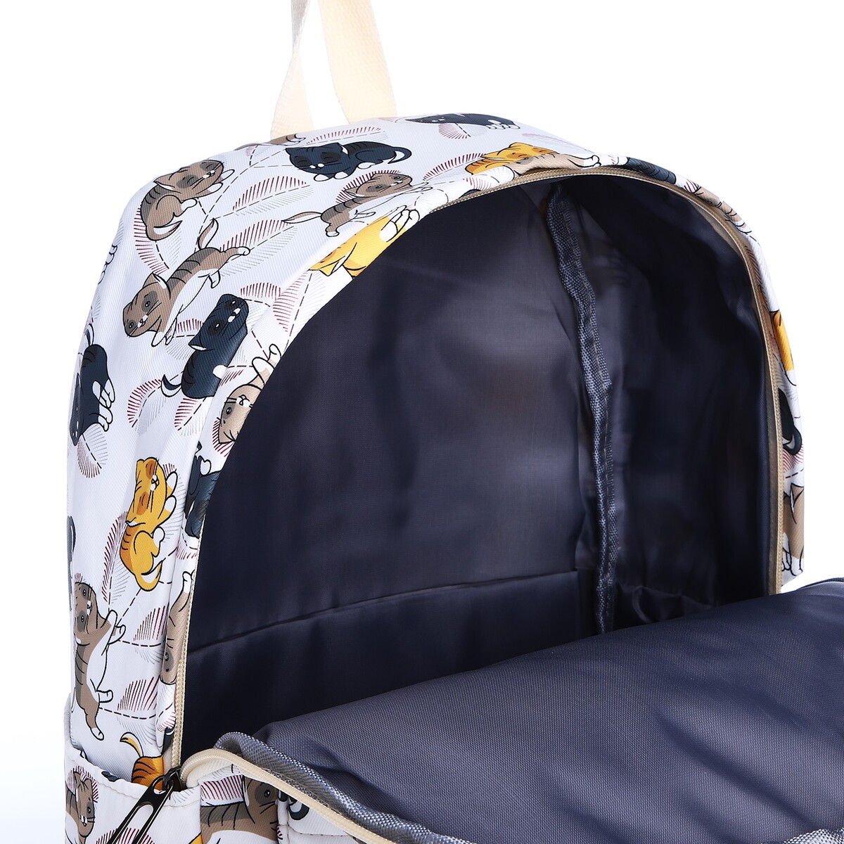 фото Рюкзак школьный из текстиля на молнии, 3 кармана, пенал, цвет белый/разноцветный no brand