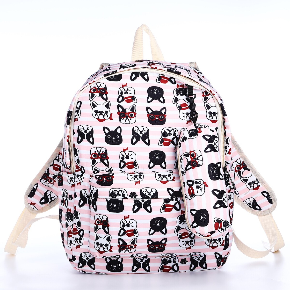 Рюкзак школьный из текстиля на молнии, 3 кармана, пенал, цвет розовый рюкзак школьный из текстиля на молнии 3 кармана пенал белый разно ный