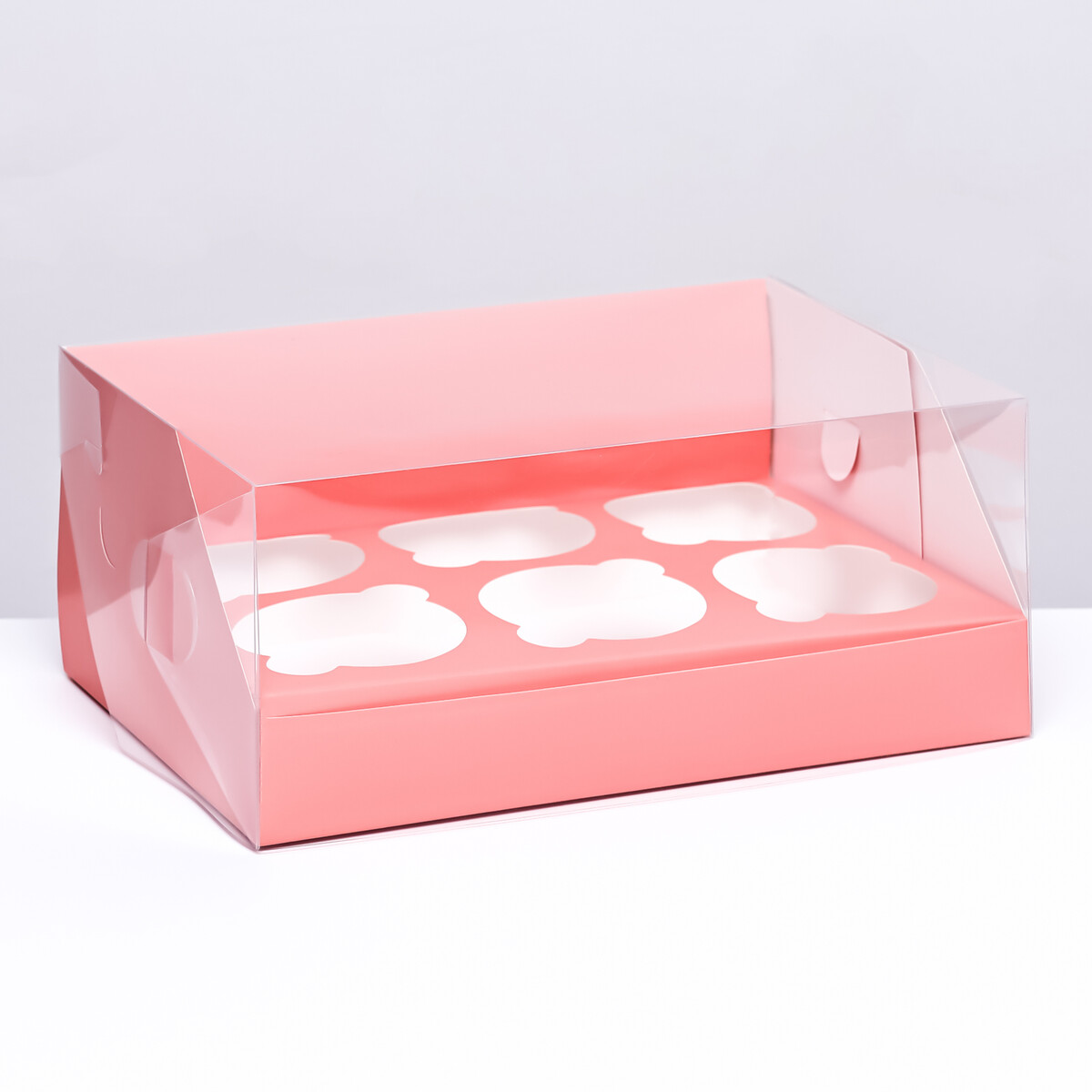 Кондитерская складная коробка для 6 капкейков 23,5 х 16 х 10 , розовая коробка складная розовая 17 х 25 см