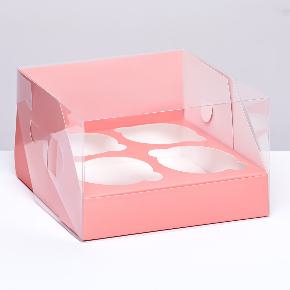 Кондитерская складная коробка для 4 капкейков 16 х 16 х 10 , розовая кондитерская складная коробка для 4 капкейков 16 х 16 х 10 красная