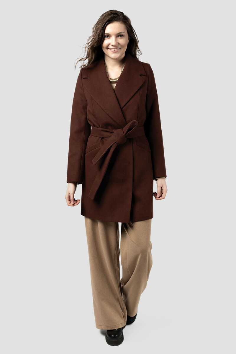 Пальто женское демисезонное (пояс) EL PODIO, размер 42, цвет шоколад 06808781 однобортное - фото 1