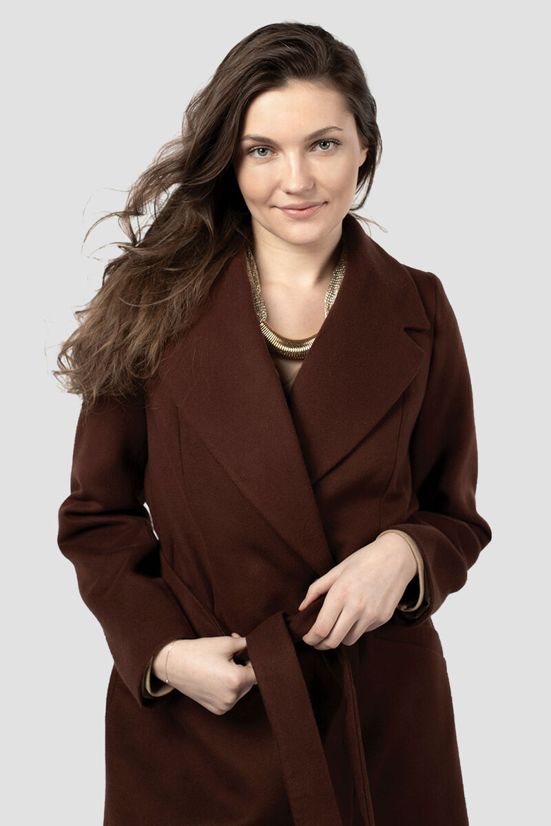 Пальто женское демисезонное (пояс) EL PODIO, размер 42, цвет шоколад 06808781 однобортное - фото 5