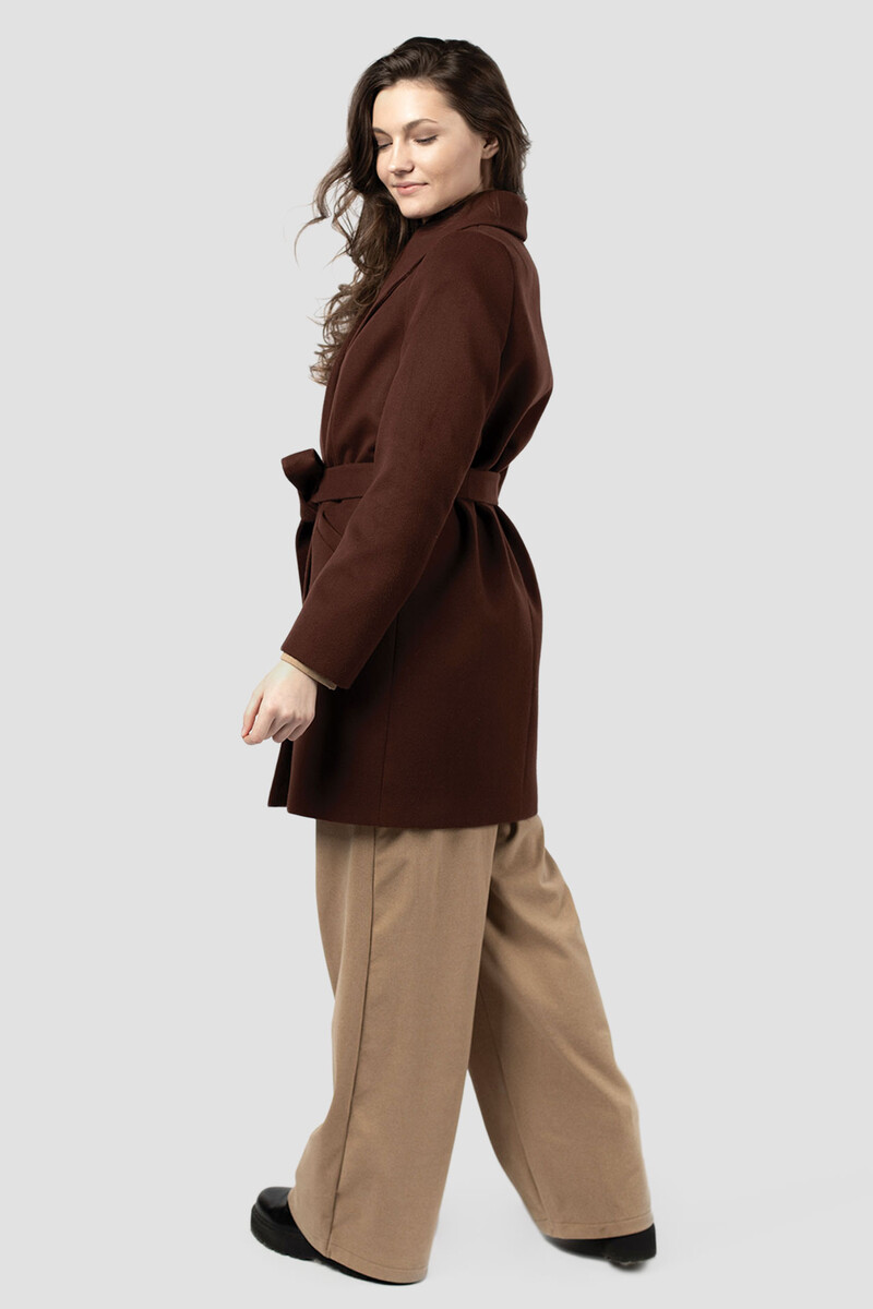 Пальто женское демисезонное (пояс) EL PODIO, размер 42, цвет шоколад 06808781 однобортное - фото 4