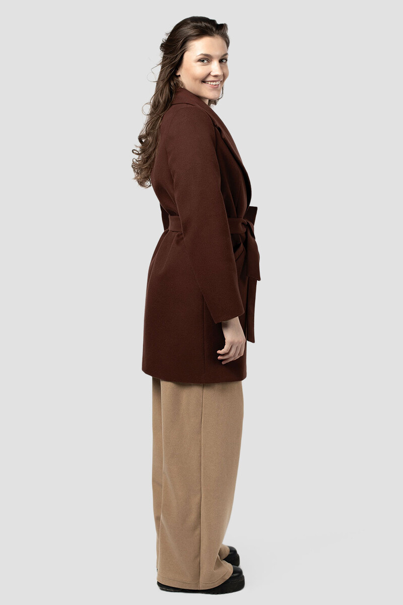 Пальто женское демисезонное (пояс) EL PODIO, размер 42, цвет шоколад 06808781 однобортное - фото 3